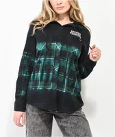 Broken Promises Thomas Overdyed Green Hooded Flannel Shirt
