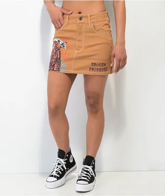 Broken Promises Wheelbarrow Brown Mini Skirt