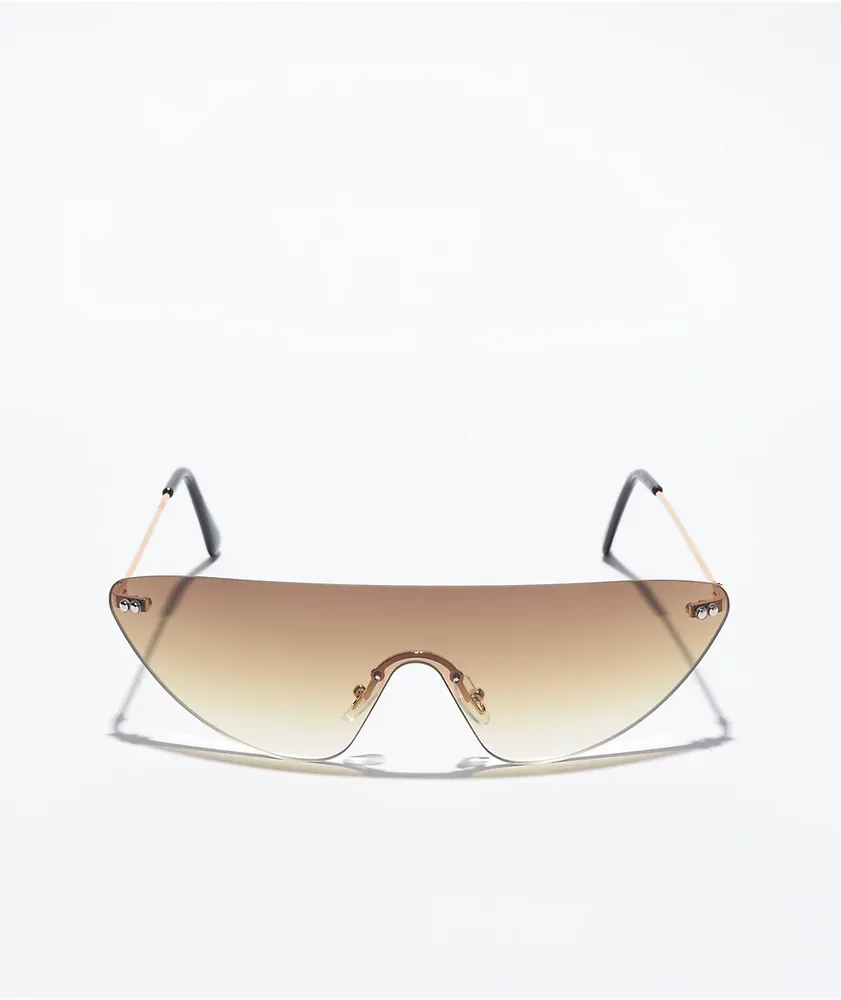 Brown Gradient Frameless Shield Sunglasses
