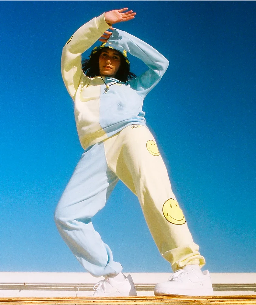 By Samii Ryan x Smiley Smile 4 Me Blue & Yellow Split Sweatpants