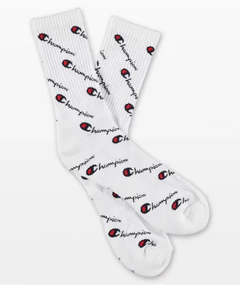 Champion All Over Print White Crew Socks