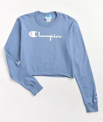 Champion Boyfriend Fit Wildflower Blue Long Sleeve Crop T-Shirt