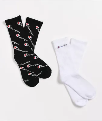 Champion Boys All Over Print Black 2 Pack Crew Socks