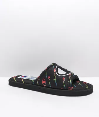 Champion Cozy Tozy Black & Rainbow Slippers