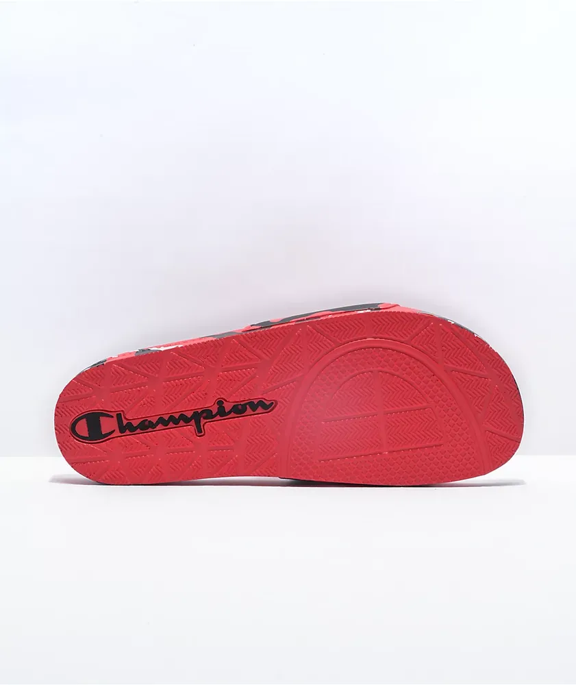 Champion IPO Camo Scarlet, Silver, & Black Slide Sandals