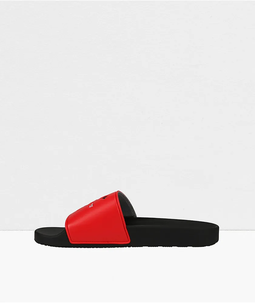 Champion IPO Circle Logo Scarlett Red & Black Slide Sandals