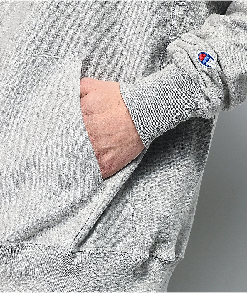 Champion Reverse Weave Logo Script Grey Hoodie