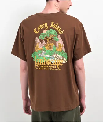Coney Island Picnic Landscape Brown T-Shirt