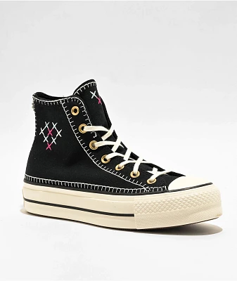 Converse Chuck Taylor All Star Lift Stitch Sich Black & White High Top Platform Shoes