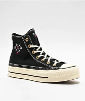 Converse Chuck Taylor All Star Lift Stitch Sich Black & White High Top Platform Shoes