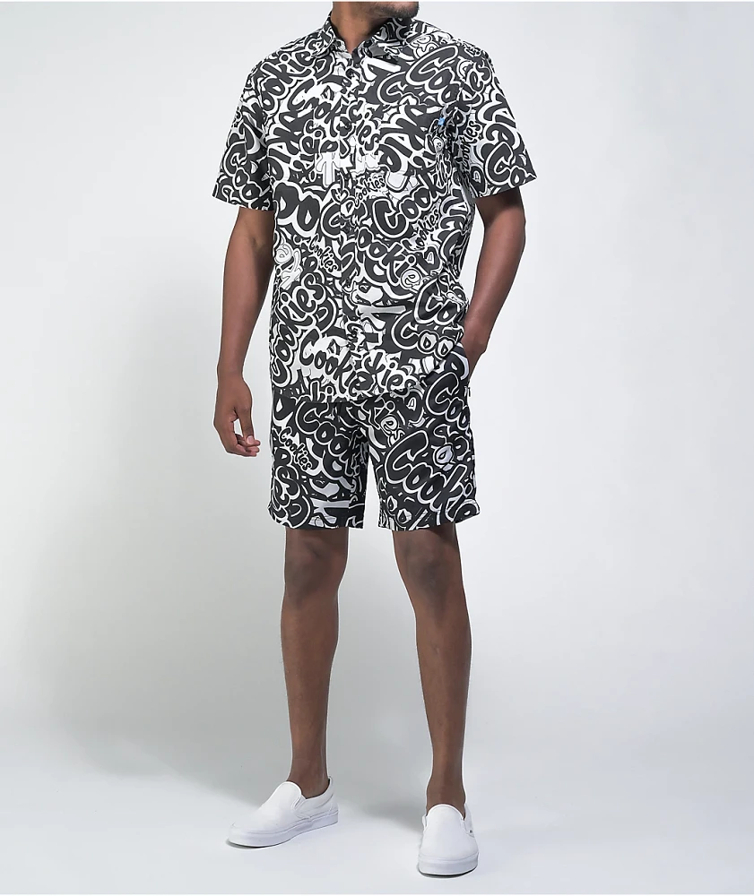Cookies Stack It Up Black & White Short Sleeve Button Up Shirt