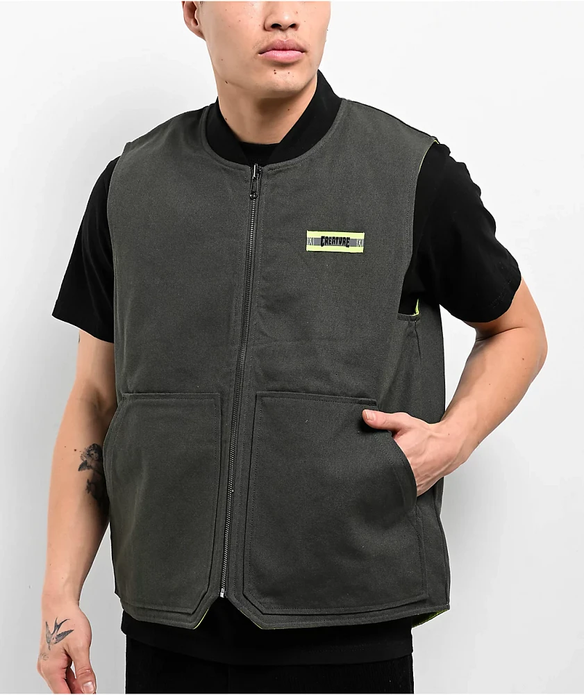 Creature Crete-Ture DIY Asphalt & Neon Green Reversible Zip Vest