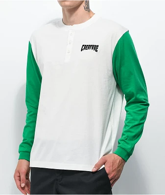 Creature Dealer White Long Sleeve Henley Shirt