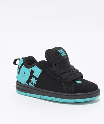 DC Kids Court Graffik Black & Turquoise Skate Shoes