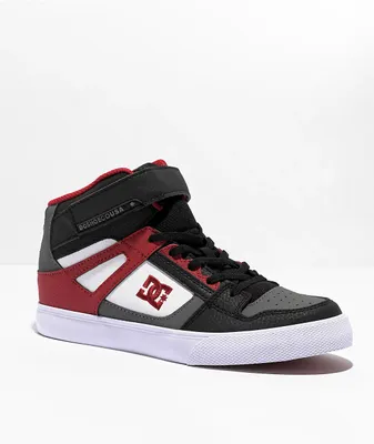 DC Pure High Top White, Red & Grey Skate Shoes