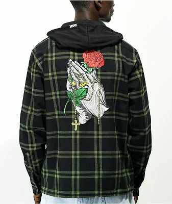 DGK Immortal Green & Black Hooded Zip Flannel Shirt
