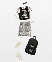 Daisy Street Anime Black & White Mesh Mini Skirt