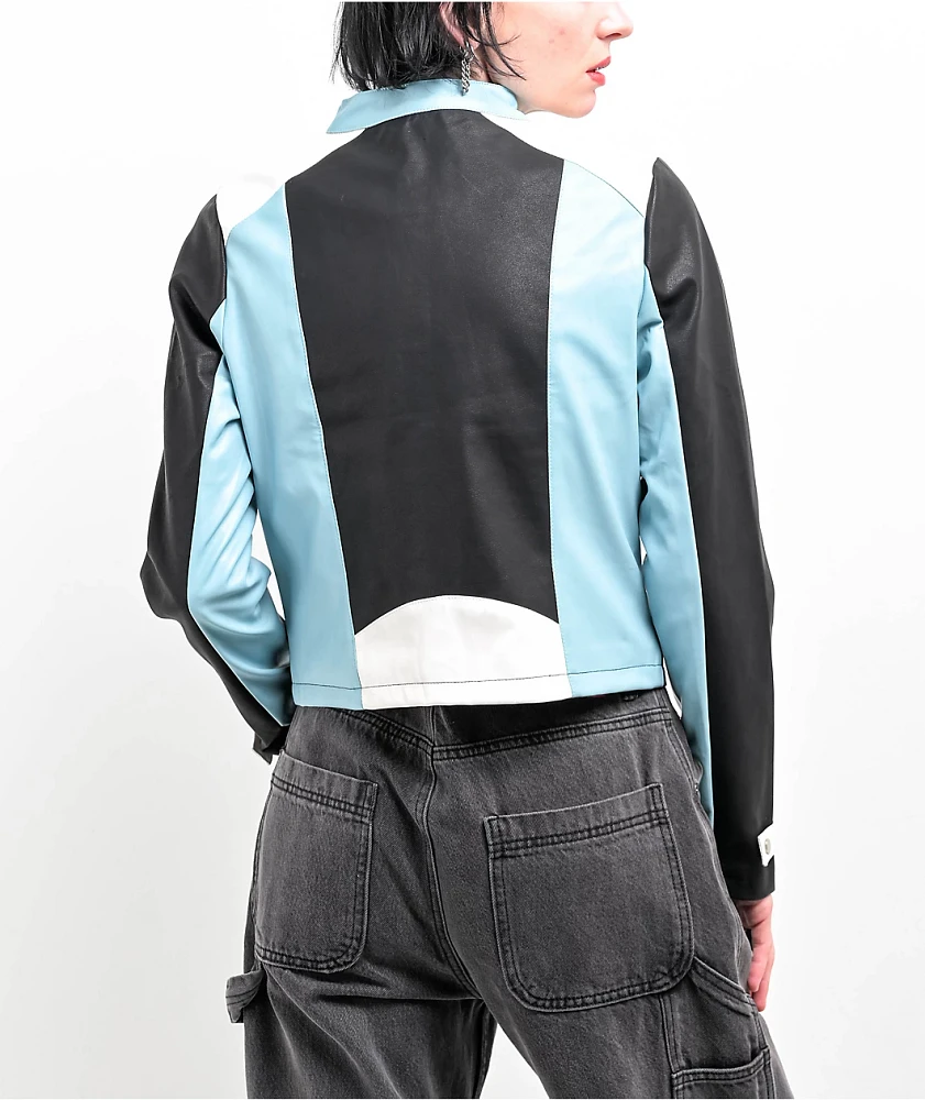 Daisy Street Blue & Black Color Block Moto Jacket
