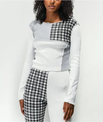 Daisy Street Patchwork Long Sleeve Crop Top