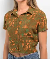 Dravus Birdie Green Crop Button Up Shirt