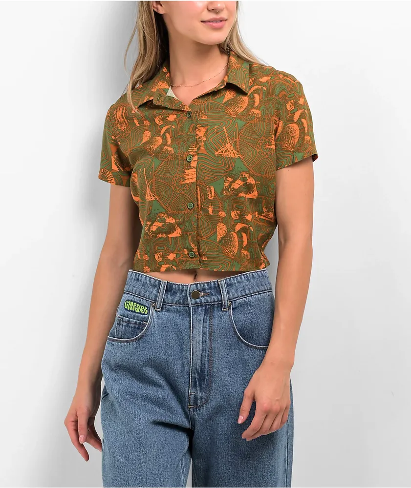 Dravus Birdie Green Crop Button Up Shirt