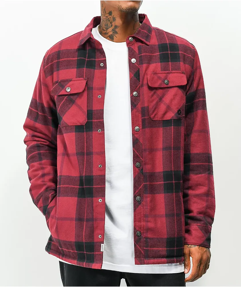 Dravus Smokey Red & Black Plaid Sherpa Flannel Shirt