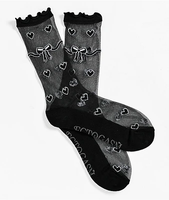 Ectogasm Heart Black Sheer Crew Socks