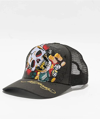Ed Hardy Ace Skull Charcoal Trucker Hat