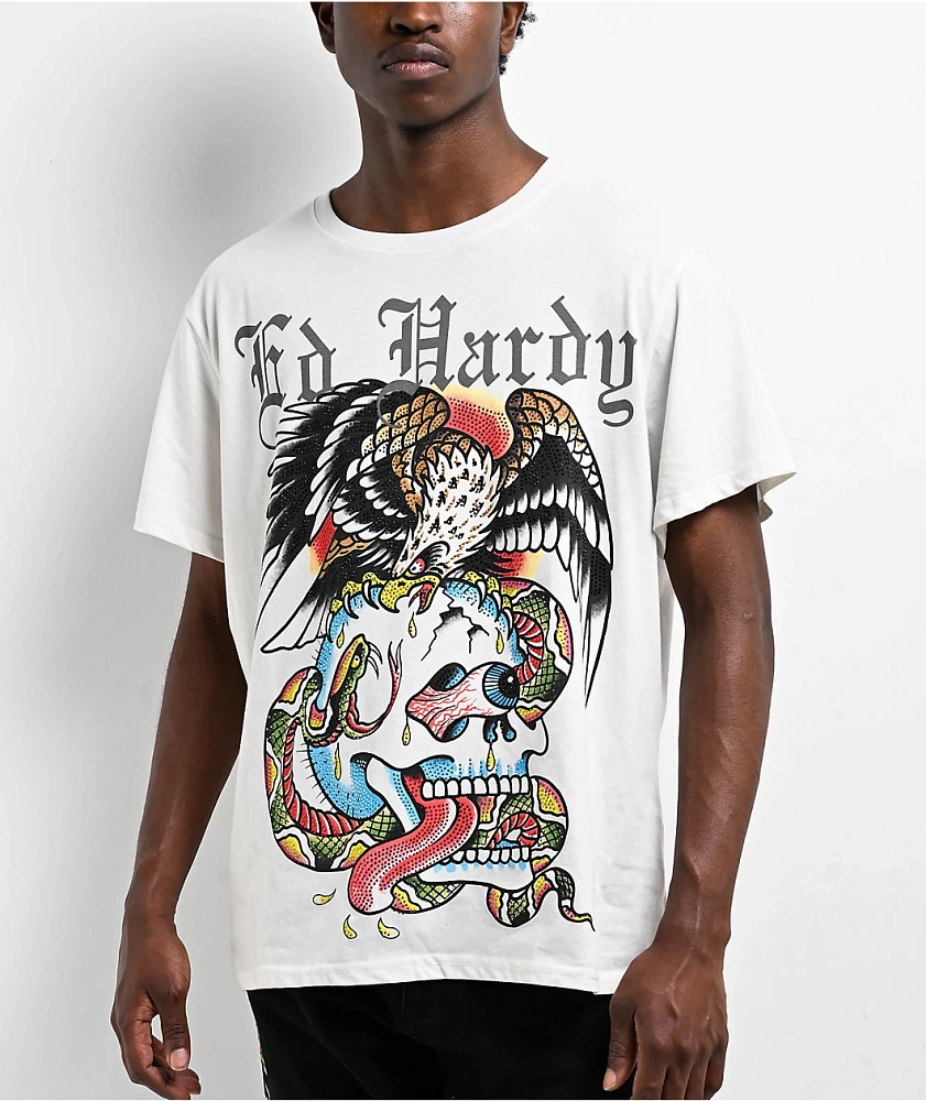 Ed Hardy Battle Skull White T-Shirt
