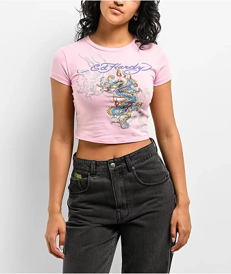 Ed Hardy Dragon Pink Crop T-Shirt