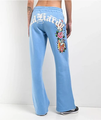 Ed Hardy Flower Skulls Powder Blue Sweatpants