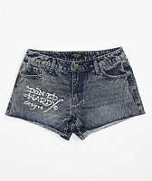 Ed Hardy Heart Dagger Blue Wash Denim Cutoff Shorts