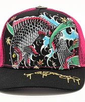 Ed Hardy Koi Fish Black & Pink Trucker Hat