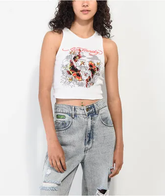 Ed Hardy Koi Fish Ribbed Crop Tank Top