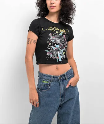 Ed Hardy Koi Splash Black Crop T-Shirt