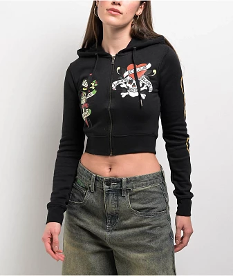 Ed Hardy LKS Skull Black Crop Zip Hoodie