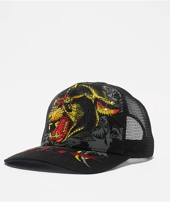 Ed Hardy Panther Head Black Trucker Hat
