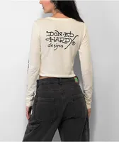 Ed Hardy Rhinestone Hearts Natural Long Sleeve Crop T-Shirt