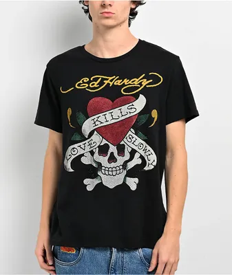 Ed Hardy Rhinestone Skull Black T-Shirt