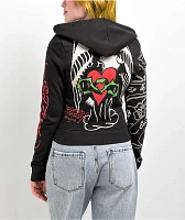 Ed Hardy Sacred Heart Black Crop Zip Hoodie