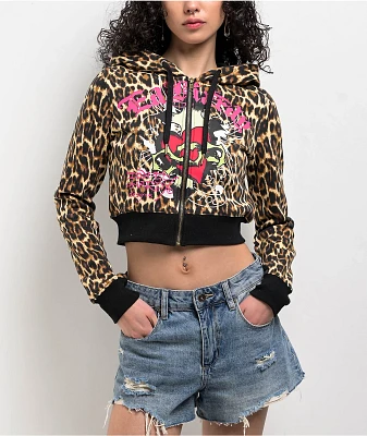 Ed Hardy Sacred Heart Leopard Crop Zip Hoodie