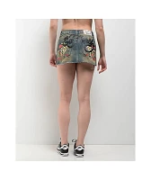 Ed Hardy Snake Hearts Black Cutoff Denim Mini Skirt
