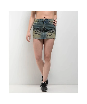 Ed Hardy Snake Hearts Black Cutoff Denim Mini Skirt