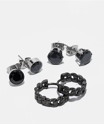 Ed Hardy Stainless Steel Black Stud & Hoop 3-Pack Earring Set