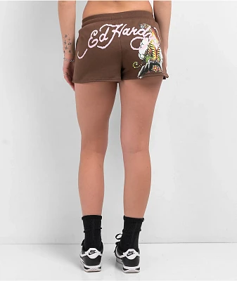 Ed Hardy Tiger Mountain Brown Sweat Shorts