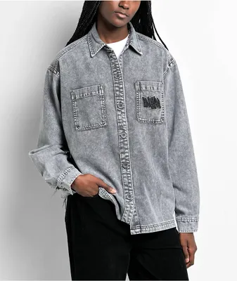 Empyre Akrin Grey Mineral Wash Long Sleeve Button Up Shirt
