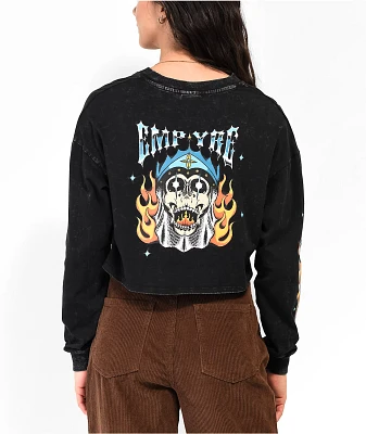 Empyre Alaska Flame Skull Black Crop Long Sleeve Henley T-Shirt