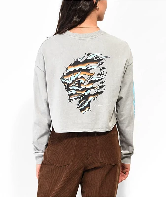Empyre Alaska Grey Wash Crop Long Sleeve Henley T-Shirt