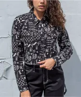 Empyre Blaise Caviar Printed Black Crop Work Jacket