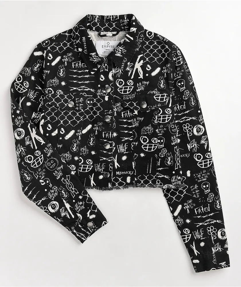 Empyre Blaise Caviar Printed Black Crop Work Jacket